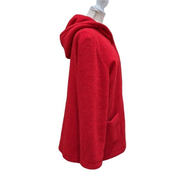 Sandro Sport Women's Red Long Buttoned Hood Fleece Jacket Size L - Picture 3 of 11